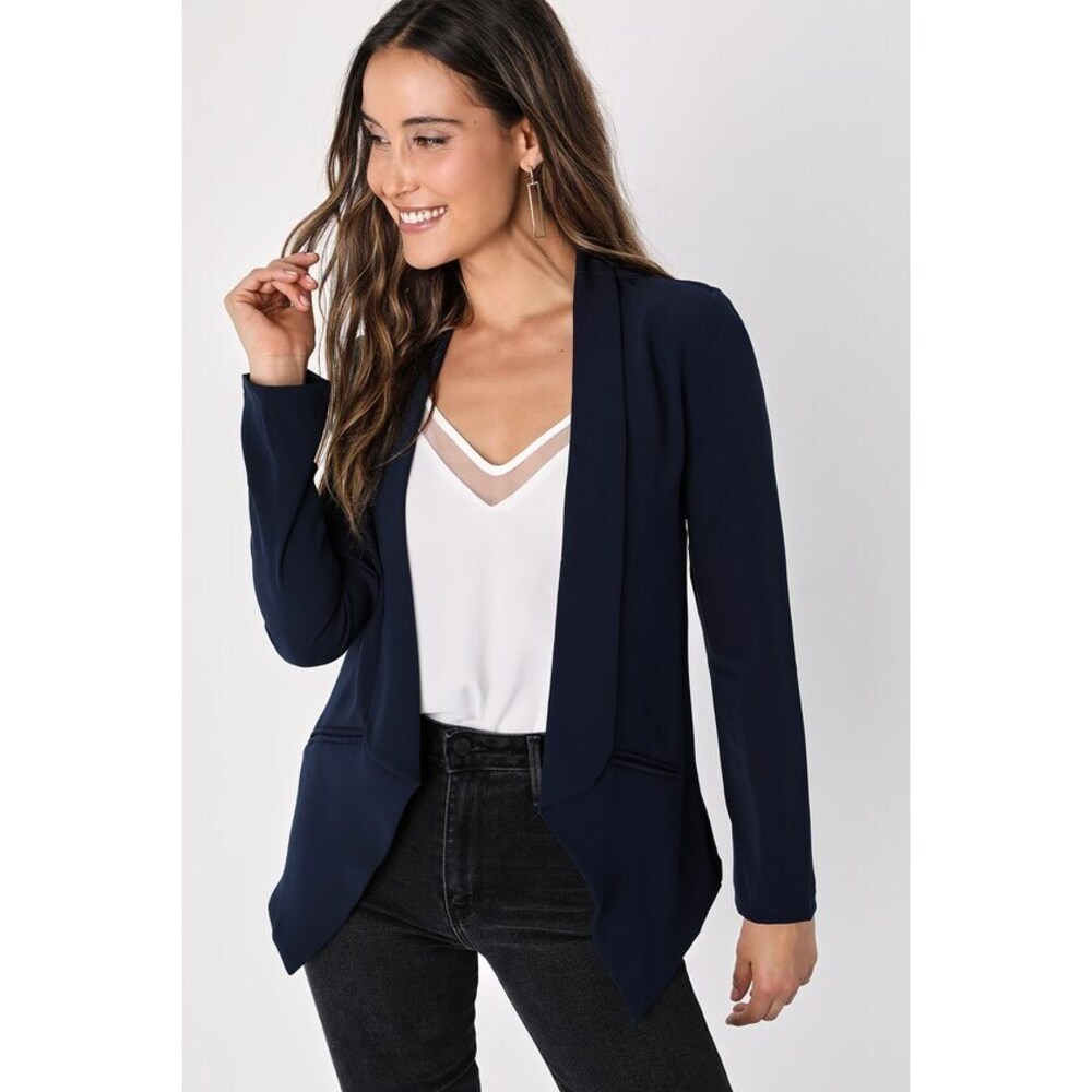 Lulus Miss Punctuality Navy Blue Lightweight Blazer - Size XL